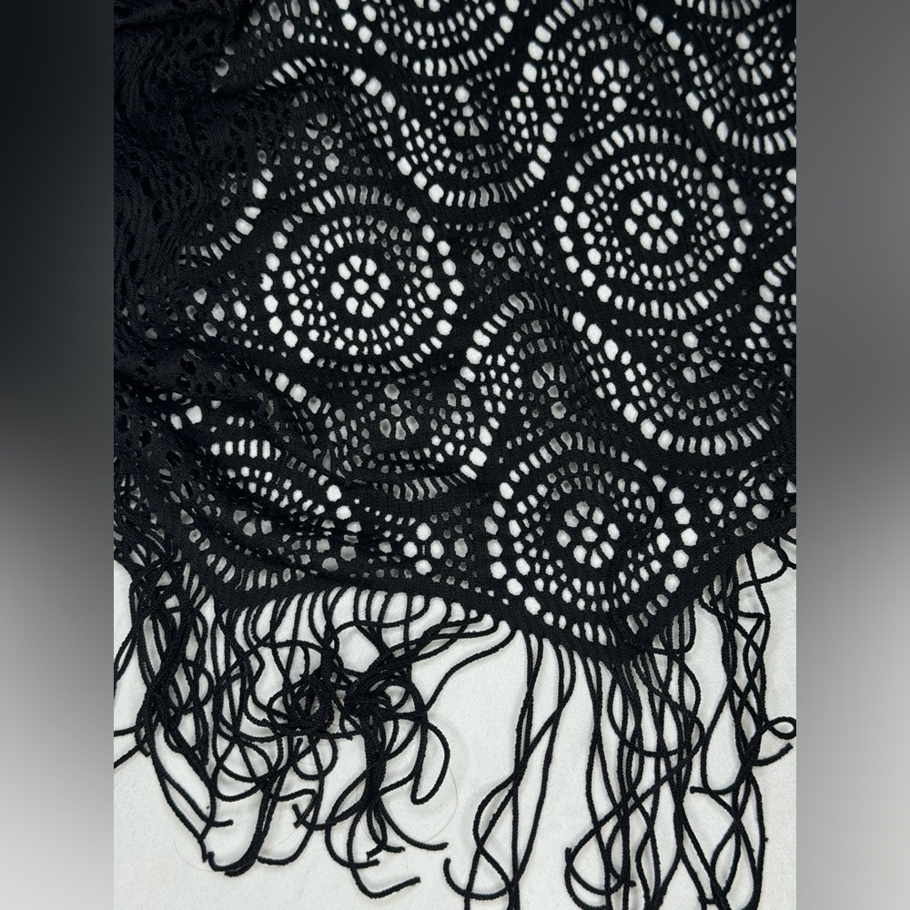 Swim Coverup Top / Dress / Crochet with Fringe Bottom / Black / X-Large / Design - Picture 3 of 6